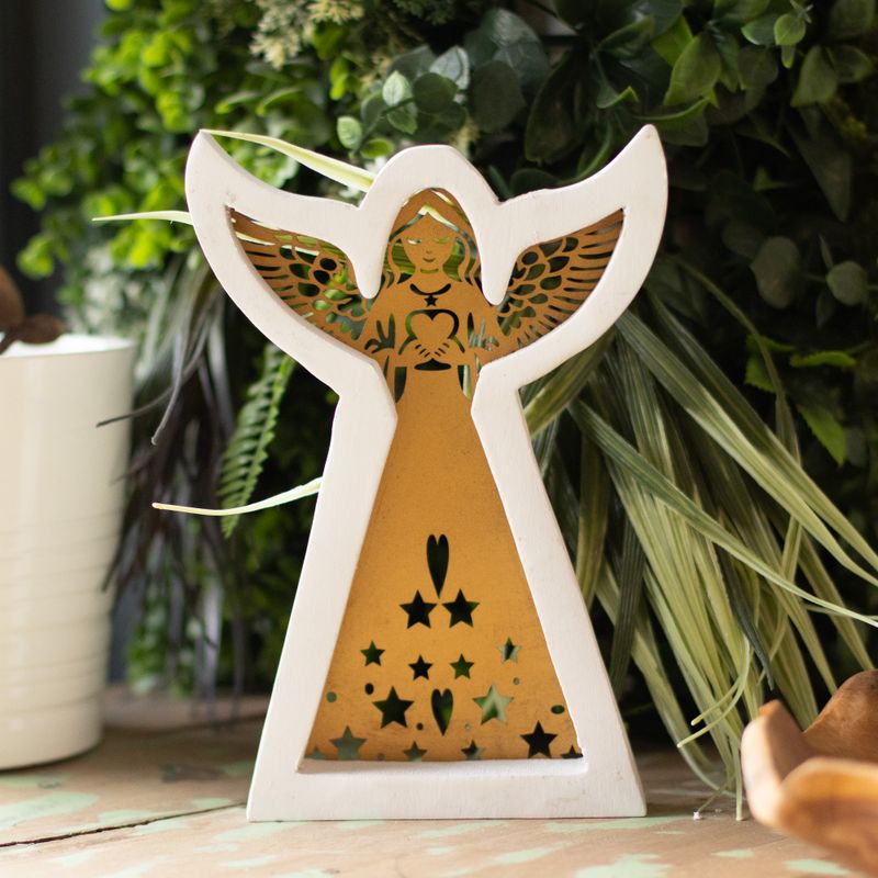 Angelo in Legno di Mango - Decapato con Decorazioni in Ferro Intagliato - 39cm