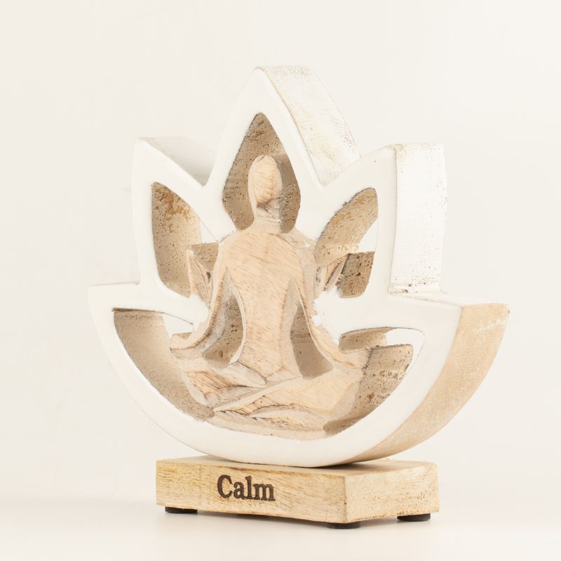 Statuetta Yoga in Legno - Fiore di Loto - Crema - Calma