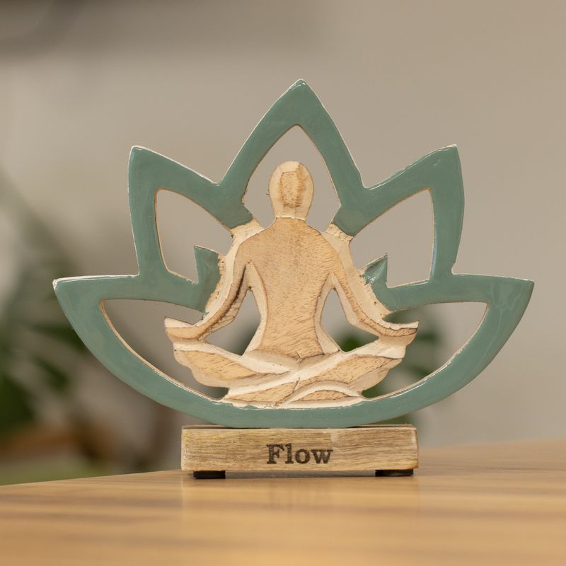 Statuetta Yoga in Legno - Fiore di Loto - Verde Ottanio - Flow