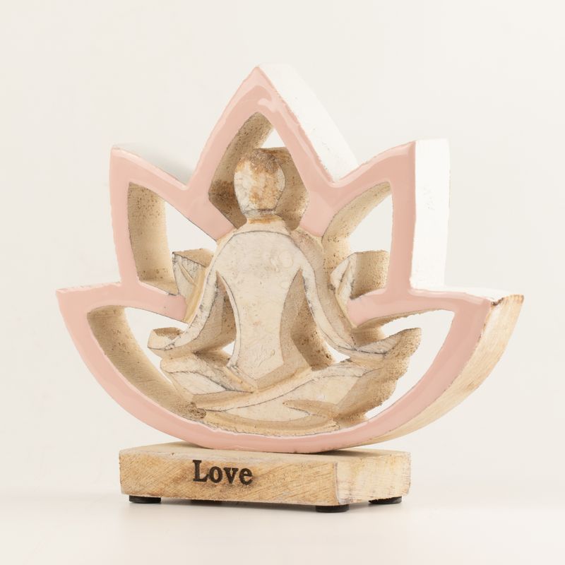 Statuetta Yoga in Legno - Fiore di Loto - Rosa Polvere - Amore