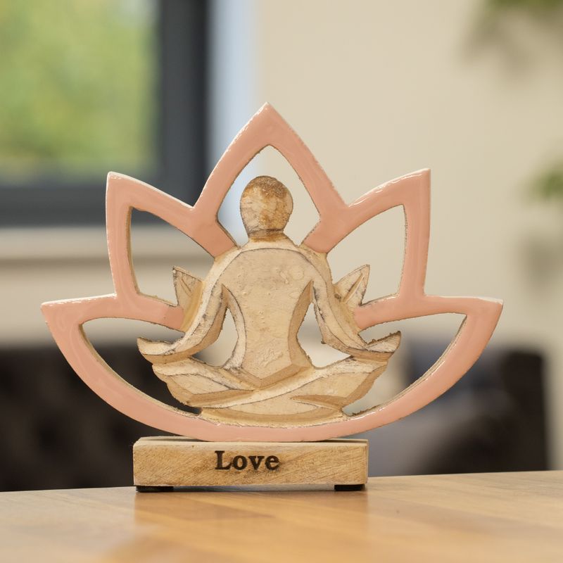 Statuetta Yoga in Legno - Fiore di Loto - Rosa Polvere - Amore
