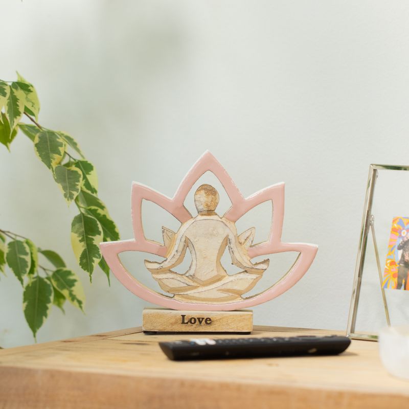 Statuetta Yoga in Legno - Fiore di Loto - Rosa Polvere - Amore