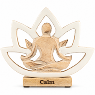 Statuetta Yoga in Legno - Fiore di Loto - Crema - Calma