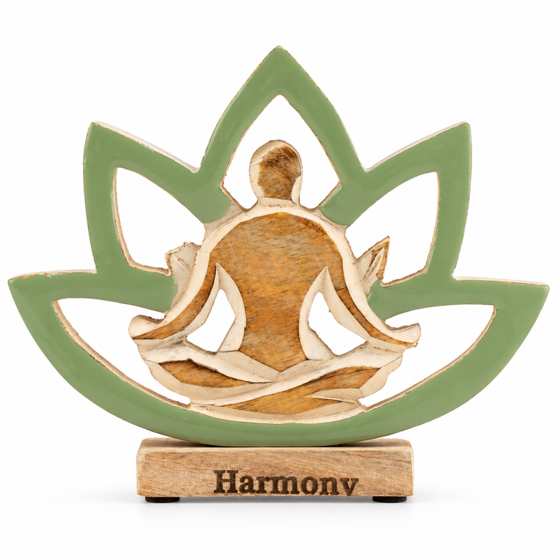 Statuetta Yoga in Legno - Fiore di Loto - Salvia - Armonia