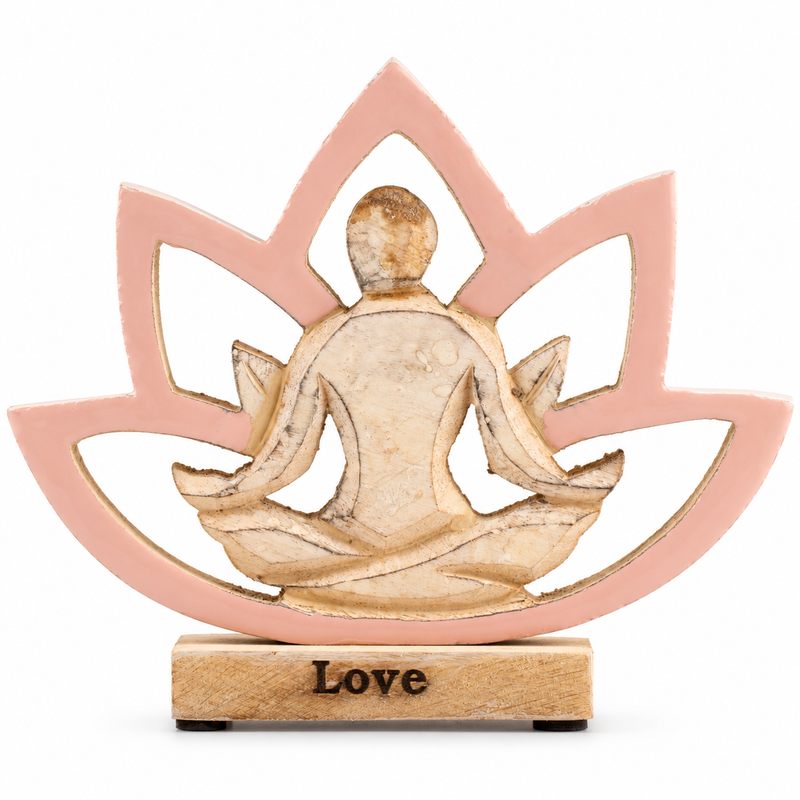 Statuetta Yoga in Legno - Fiore di Loto - Rosa Polvere - Amore
