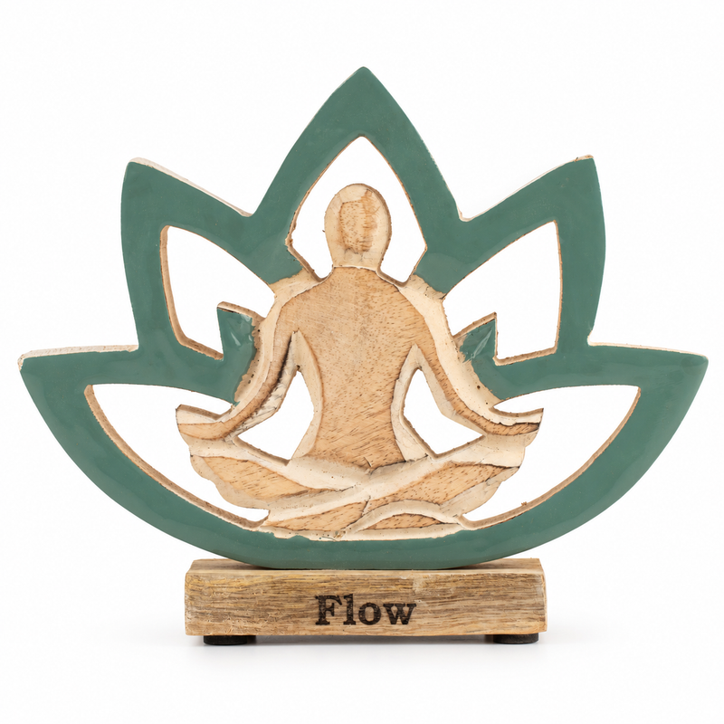 Statuetta Yoga in Legno - Fiore di Loto - Verde Ottanio - Flow