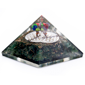 Orgonite Piramide - Avventurina Verde e Fiore della Vita - 70mm