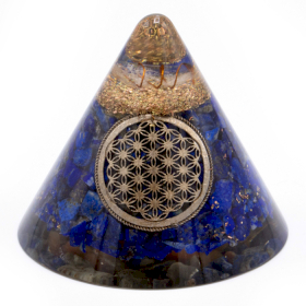 Orgonite Cono - Lapis Fiore della Vita - Quarzo Sospeso - 90mm