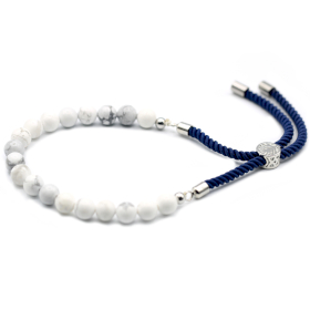 Braccialetto Blu con Terminali Placcati Argento 925 - Howlite Bianca