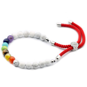 Braccialetto Rosso con Terminali Placcati Argento 925 - Howlite Bianca e Chakra