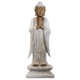 Statua Buddha Artigianale - 100cm Benvenuto - Sbiancato