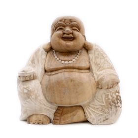 Statua Buddha Artigianale - 30cm Felicità - Sbiancato