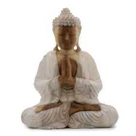 Statua Buddha Artigianale - 30cm Benvenuto - Sbiancato
