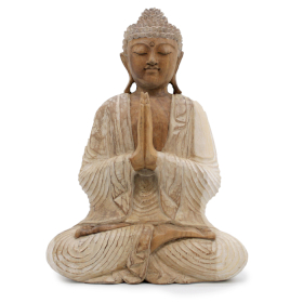 Statua Buddha Artigianale - 40cm Benvenuto - Sbiancato