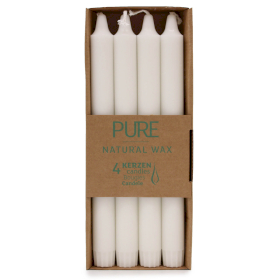 4x Candele da Tavola in Pura Cera 25x2,3 - Bianco