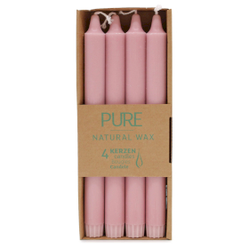 4x Candele da Tavola in Pura Cera 25x2,3 - Rosa