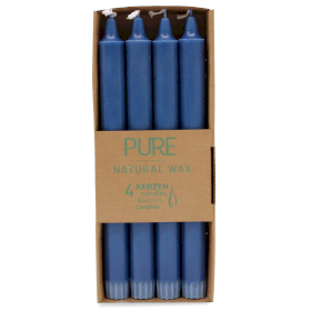 4x Candele da Tavola in Pura Cera 25x2,3 - Blu