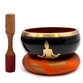 Set Campana Tibetana - Buddha - Nera/Arancione 14 cm