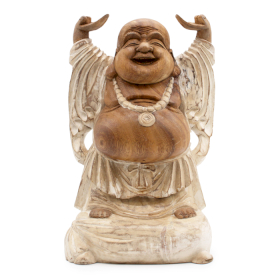 Statua Buddha Artigianale - 40cm Mani in alto - Sbiancato