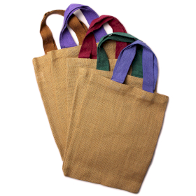 10x Tote Bag in iuta - Manici in 5 Colori Diversi