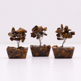 12x Mini Alberi di Gemme Base in Orgonite 15 Pietre - Occhio di Tigre