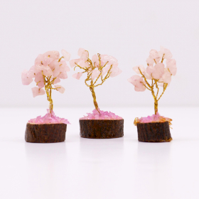 12x Mini Alberi di Gemme Base in Legno 15 Pietre - Quarzo Rosa