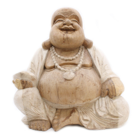 Statua Buddha Artigianale - 50cm Felicità - Sbiancato