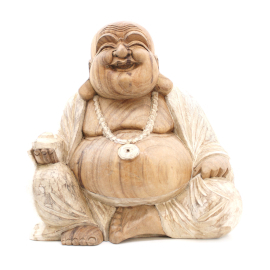 Statua Buddha Artigianale - 40cm Felicità - Sbiancato