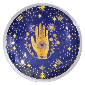Piatto per Rituale Smaltato a Tre Gambe - Hamsa Blu Notte