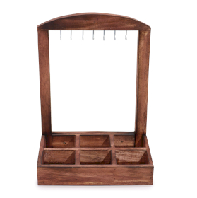 Espositore per Appendere Oggetti e Vassoio - 6 (2x3) scomparti - Legno scuro