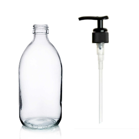 42x Flaconi Medicinali in Vetro Trasparente 150 ml con Tappi Erogatori Neri