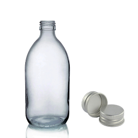 48x Flaconi Medicinali in Vetro Grigio Fumè 250 ml con Tappi in Alluminio