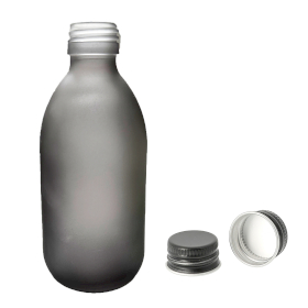 36x Flaconi Medicinali in Vetro Grigio Satinato 300 ml con Tappi in Alluminio Neri