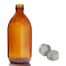 30x Flaconi Medicinali in Vetro Ambrato 500 ml con Tappi in Alluminio