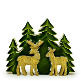 2x Perso nella Foresta -  Due Cervi nella Foresta – Decorazione in Legno 3D – 18x23 cm
