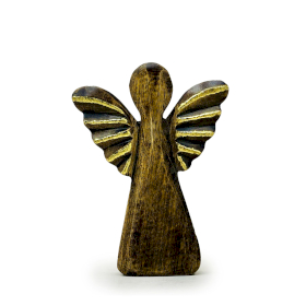 6x Angelo Medio in Legno di Mango – Decorazione Dorata – 16cm