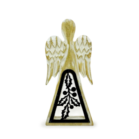 6x Angelo in Legno di Mango – Decorazione in Ferro Intagliato – 18cm