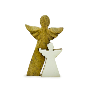 6x Angelo in Legno di Mango con Angelo Intagliato – Smalto Bianco – 15cm