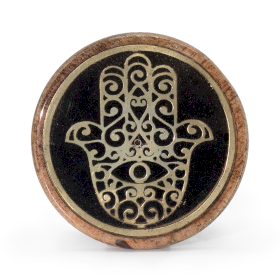 10x Dorato su legno di mango -  Hamsa-Mano di Fatima