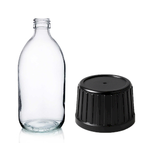 40x Flaconi Medicinali in Vetro Trasparente 300 ml con Tappi Neri CR / TP