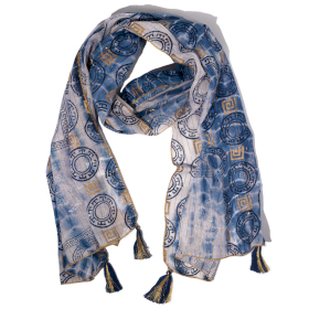 Sciarpa Estiva 180x50cm - Marbella - Blu con Bordo Dorato