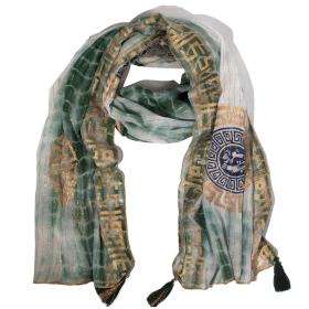 ChatGPT said: Sciarpa estiva – 180x50 cm – Stampa Marbella – Verde con bordo dorato