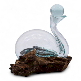 Decanter a Forma Di Anatra in Vetro su Legno con Tappo