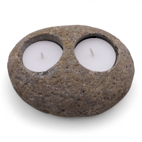 Portacandela in Pietra di Fiume Naturale – Per Due Candele Tealight (aprox 16x11x8cm)