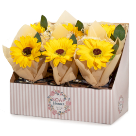 6x Soap Flower Pronto per la Vendita al Dettaglio – Bouquet di un Solo Girasole