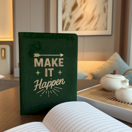 Taccuino in velluto – 80 pagine – Make it Happen – Verde scuro