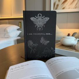 Taccuino della gratitudine – Nero – 120 pagine – I Am Thankful For con dettagli argentati