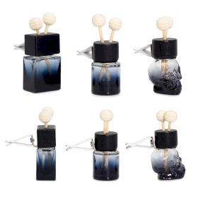 12x Black - Car Diffuser Vent Attach Bottles - 8ml - (3 assorted designs x 4)