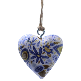 50x Cuori Decorativi in Legno – Blue Floral (50 pz) – in Barattolo Espositore