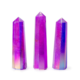 3x Obelisco in Pietra Semipreziosa circa 9 cm – Quarzo Aura Cristallo – Viola